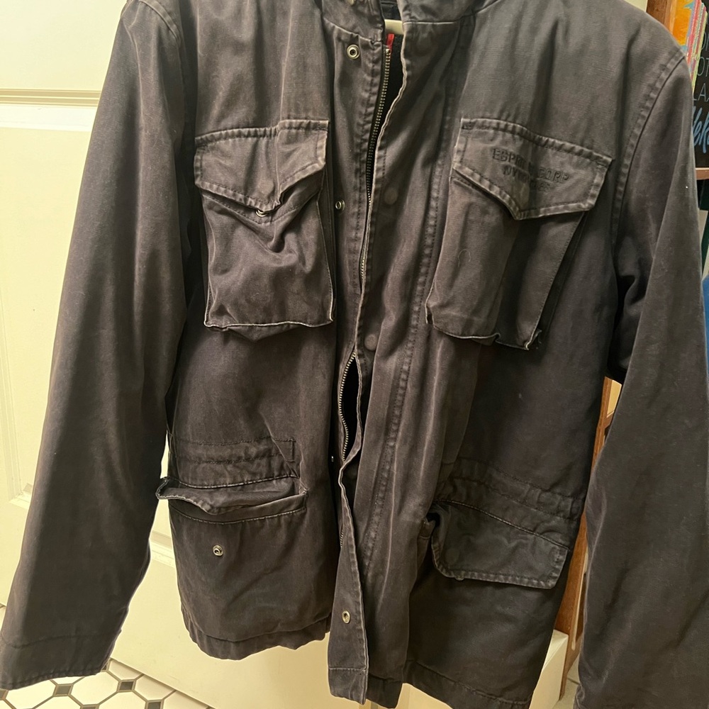 Black Military Field Jacket with Utility Style and Relaxed Fit
